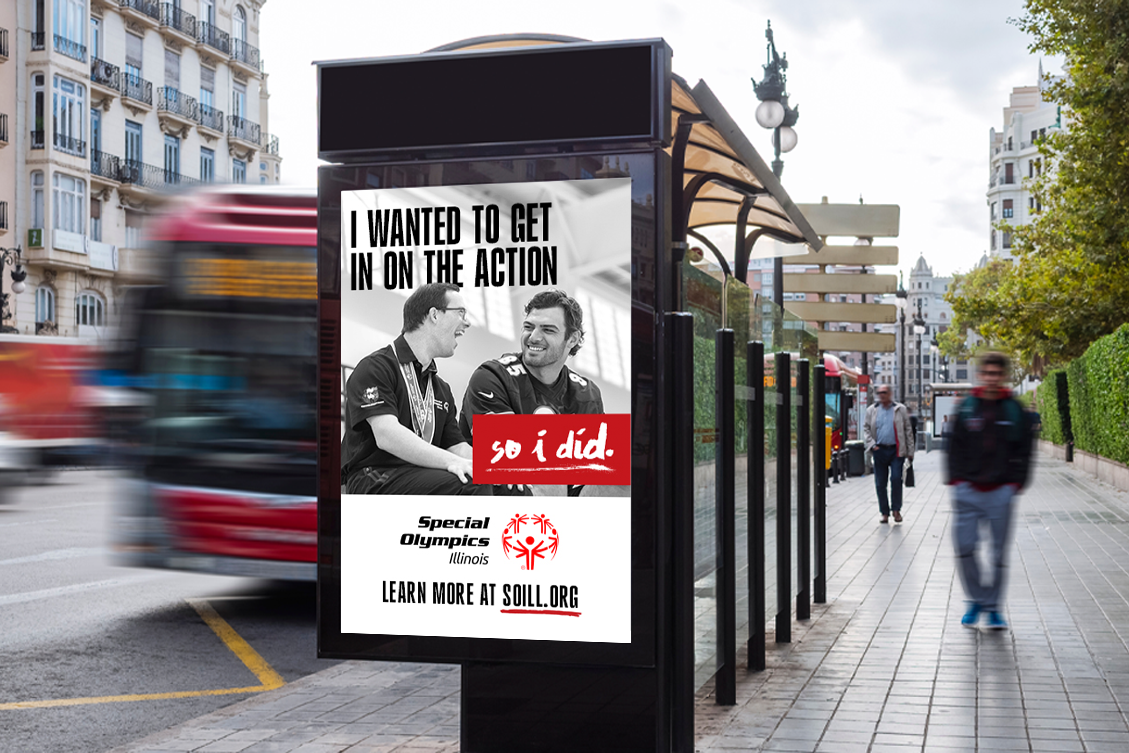 A bus stop ad showing a SOILL campaign piece